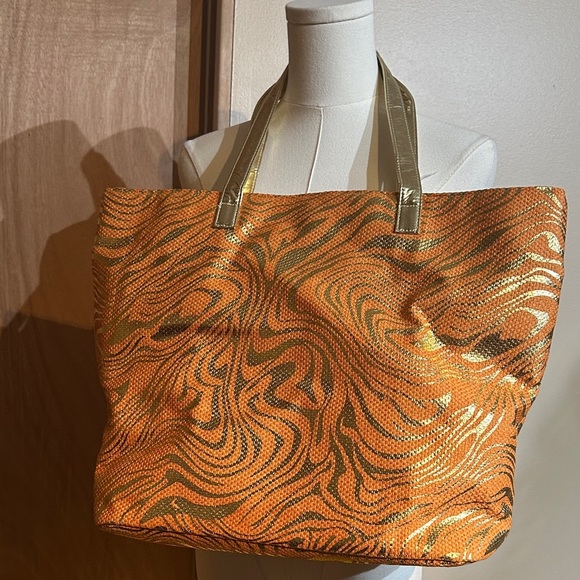 Stephanie Johnson Vibrant Orange and Gold Tote - Picture 1 of 5